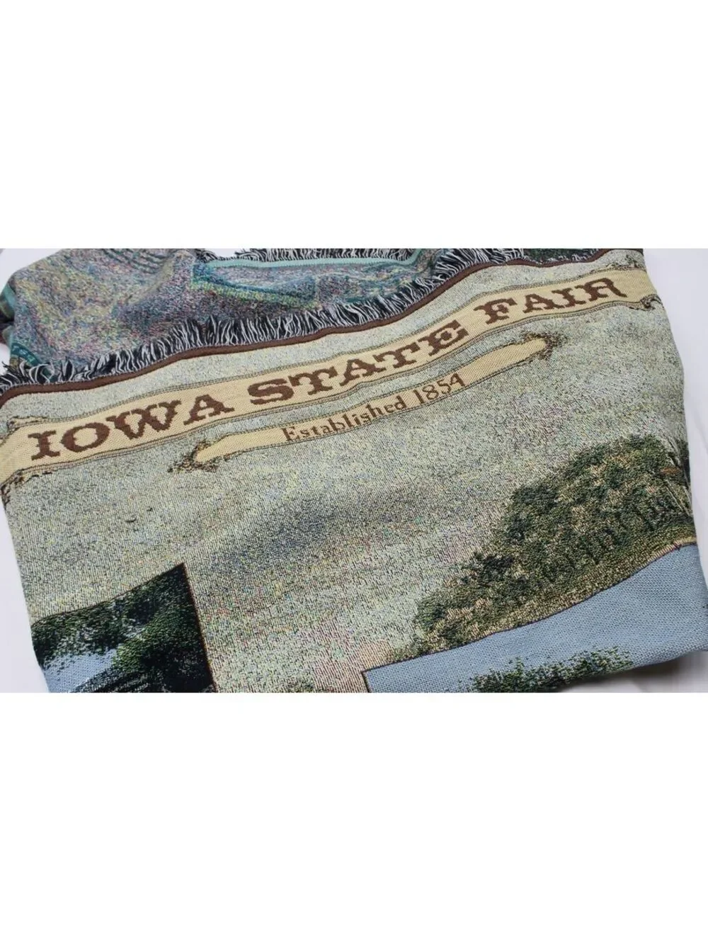 Vintage Iowa State Fair Throw Blanket Mill Street Design 100% Cotton Woven USA